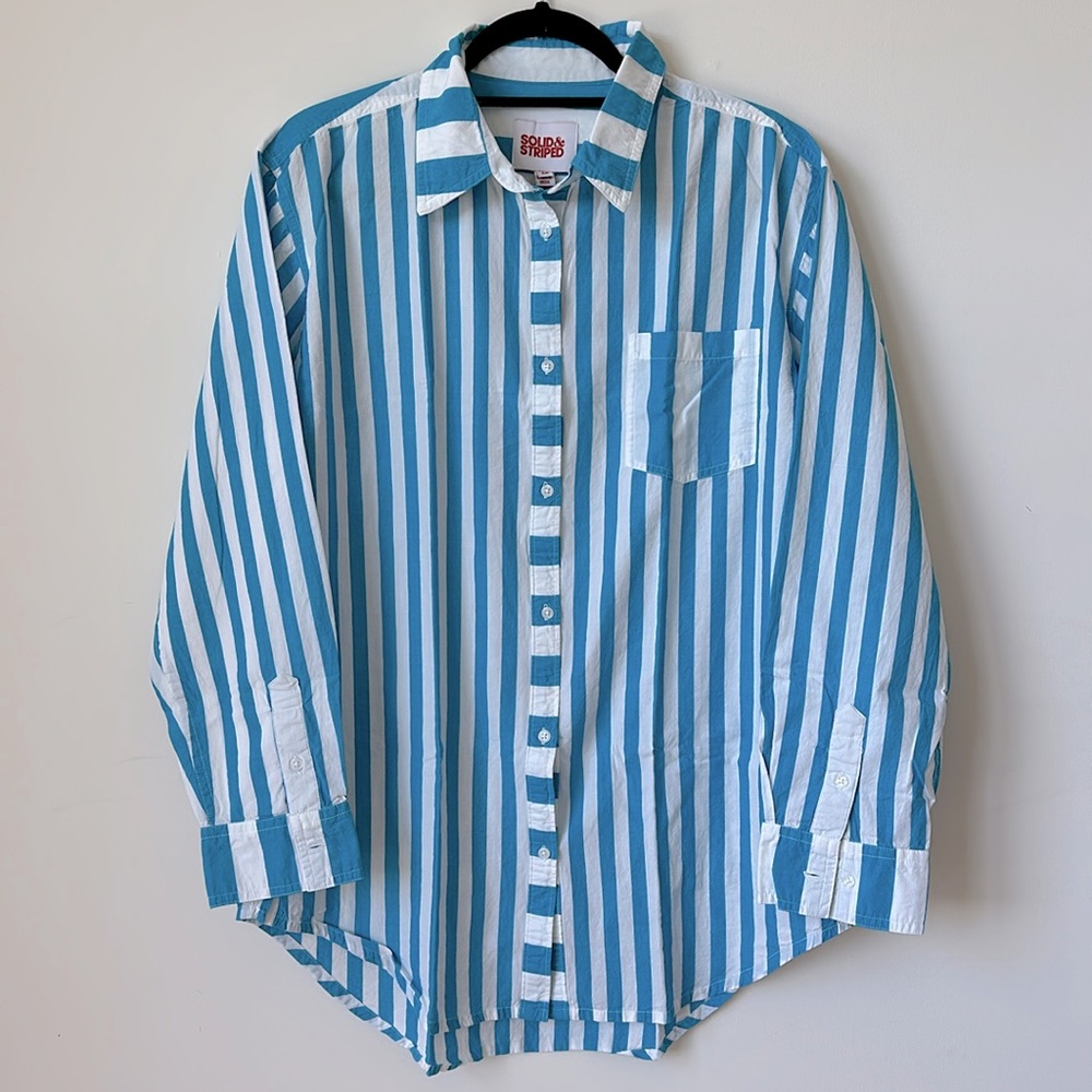 Brand New w Tags! SOLID & STRIPED Peacock Blue Stripe Oxford Tunic Size M